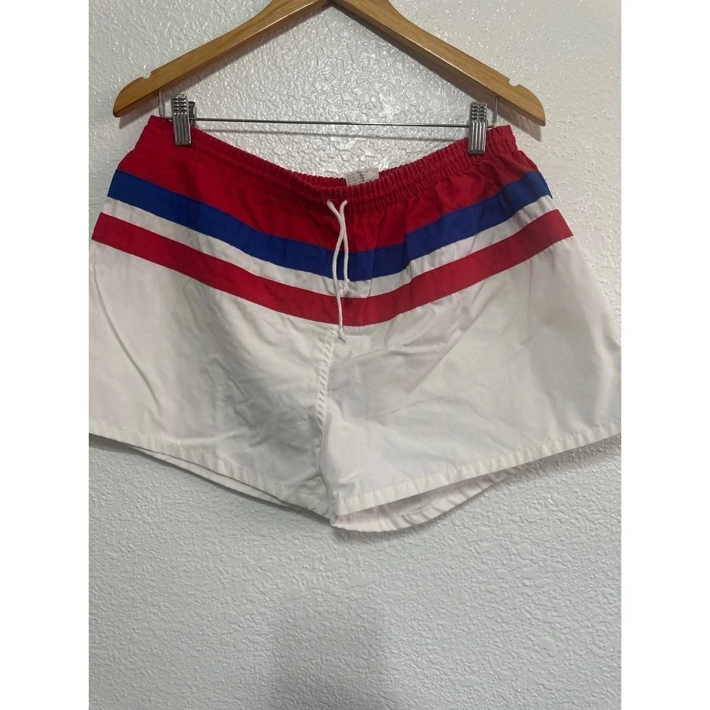 Vintage 80's Pacific Scene Striped Swim Red White Blue